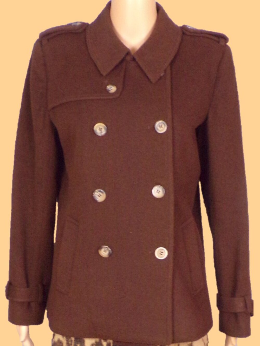 PERFECT BY CARSON KRESSLEY size S brown pea coat wool/cashmere dry clean only